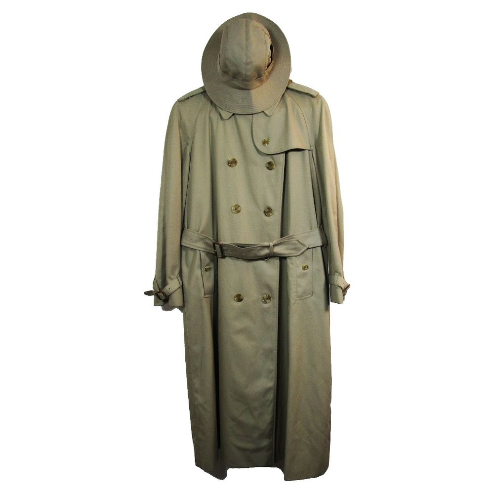 Vintage 90's Burberry Kaki Peacoat Womens 14L With Matching Hat